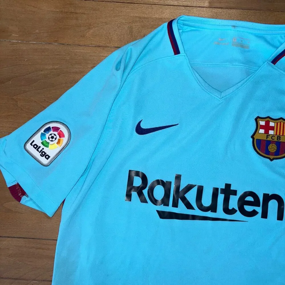 Nike FC Barcelona 2017-18 Away Soccer Jersey Light Blue Rakuten Men’s
